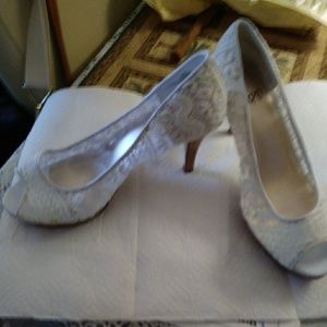 White lace high heels